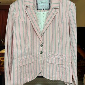 Jacket pink with blue/grey stripes